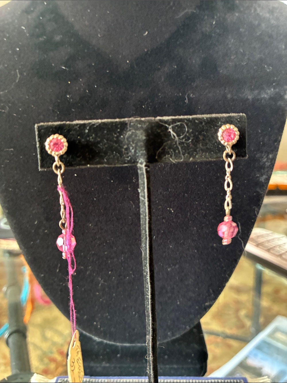 Pink Dangle Crystal Drop Earrings